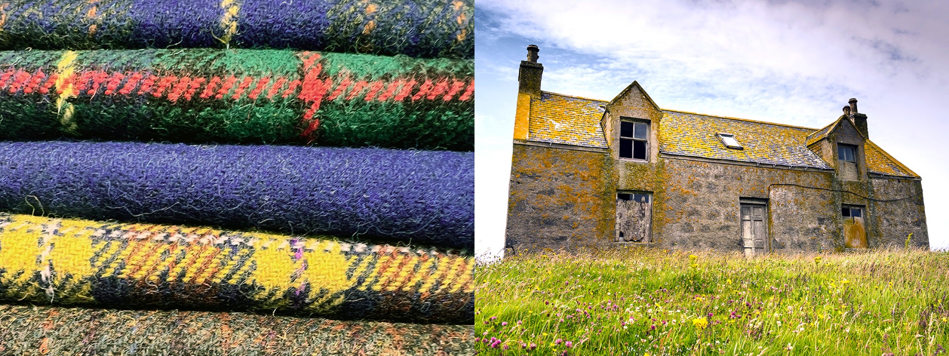 Harris tweed machair house flowers