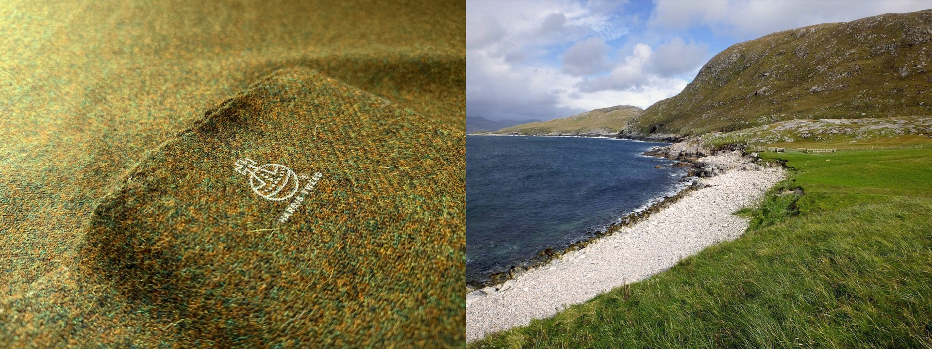 Harris tweed cloth rocky shore