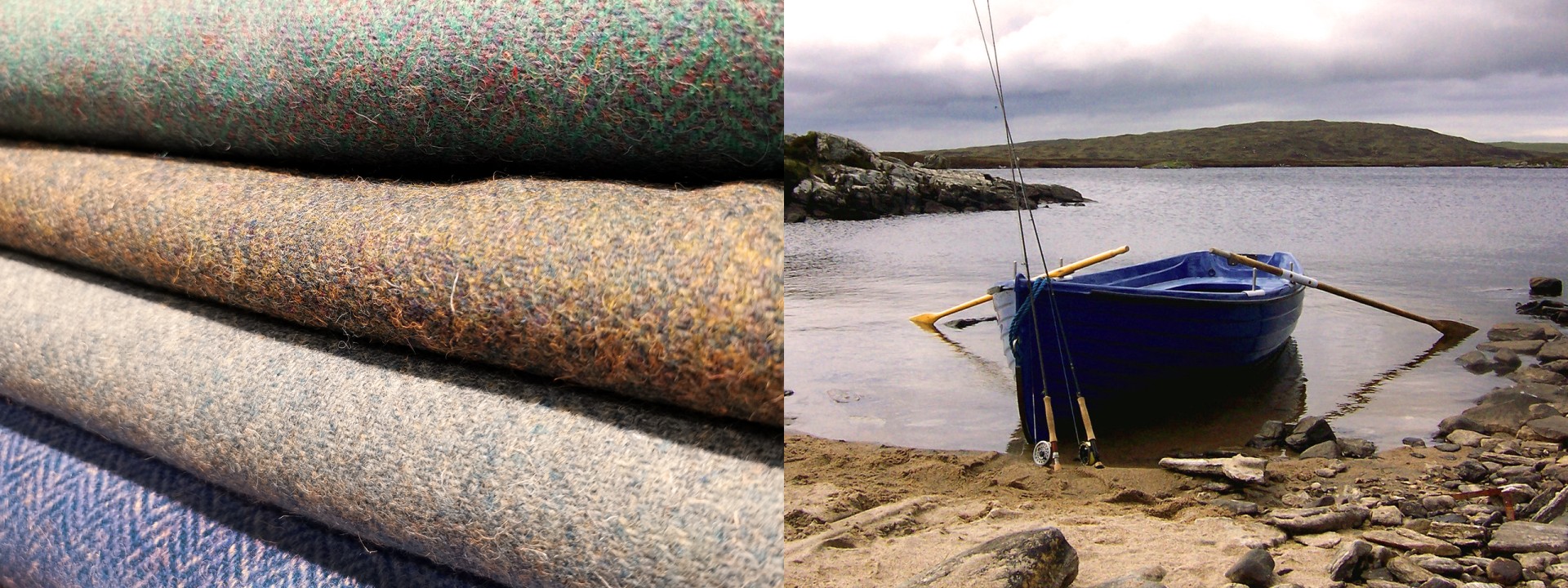 Harris tweed fishing boat loch