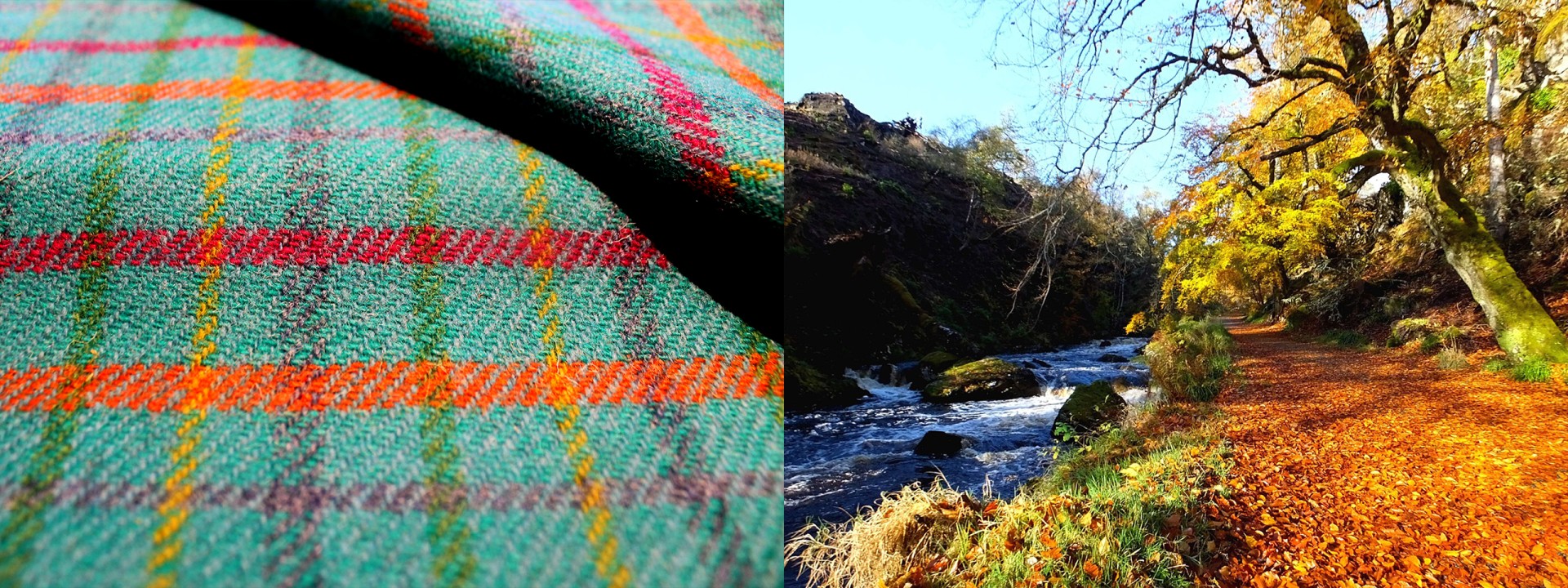 Harris tweed autumn river walk