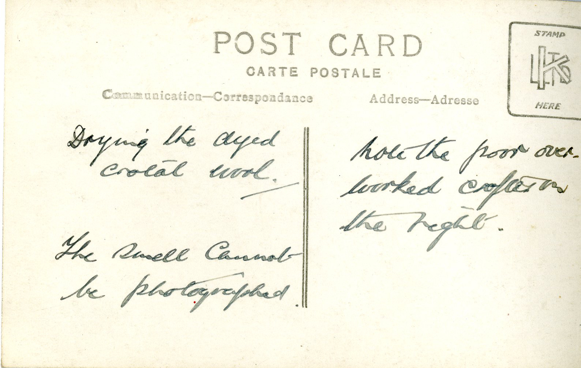 back of archival postcard