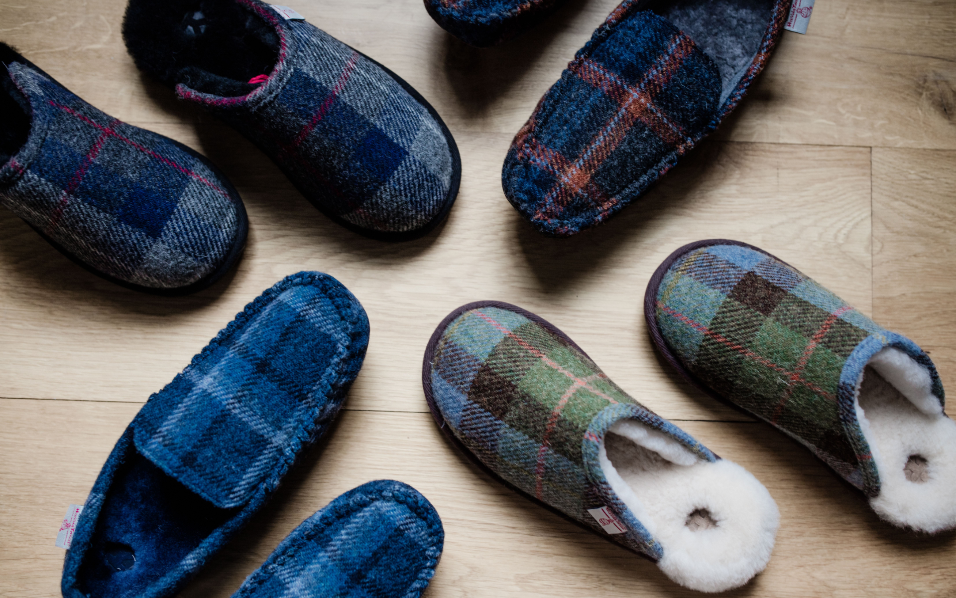 Bedroom Athletics, Louis Harris Tweed Moccasin Slippers, Grey Black Check